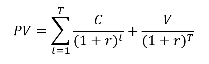 Present value of the series of cash flows for a bond