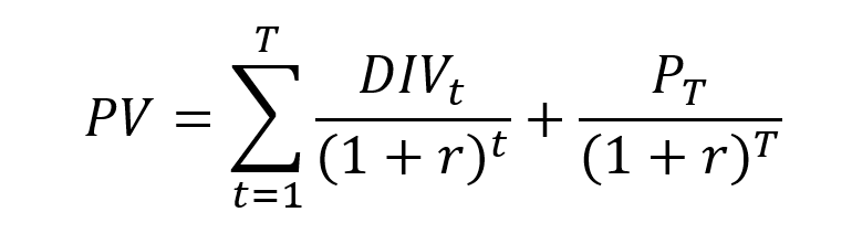 Present value of the series of cash flows for a stock