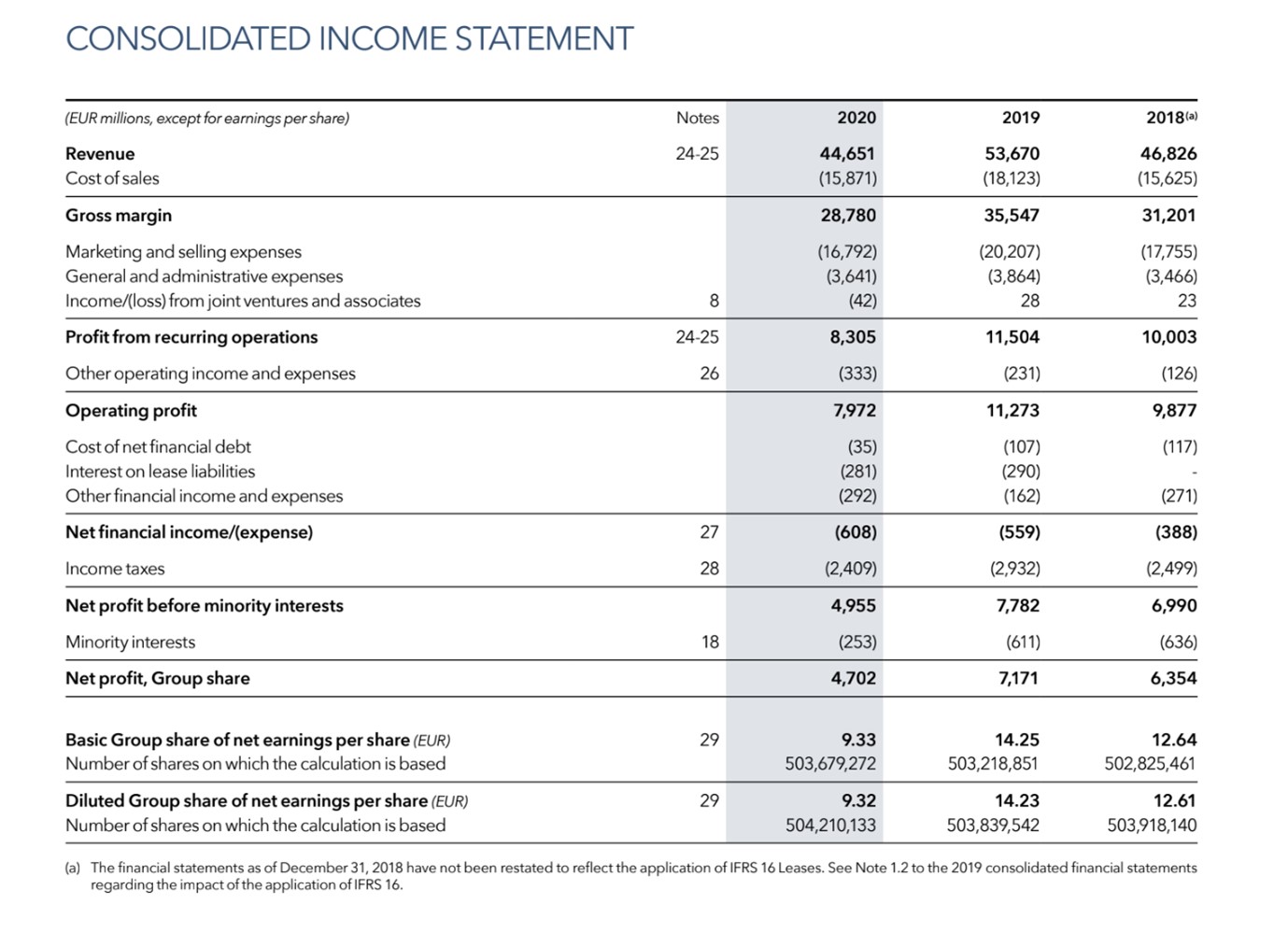 LVMH Income Statement, Fiscal Year 2008