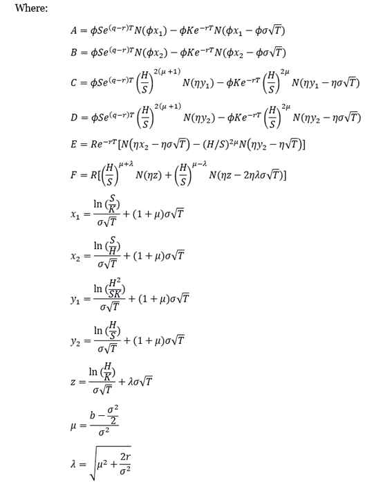 Knock-in barrier option pricing formula