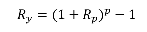 Formula to switch from a period rate to the equivalent yearly rate with compound interests