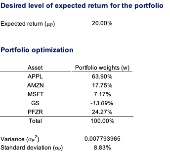 Optimal portfolio case 1