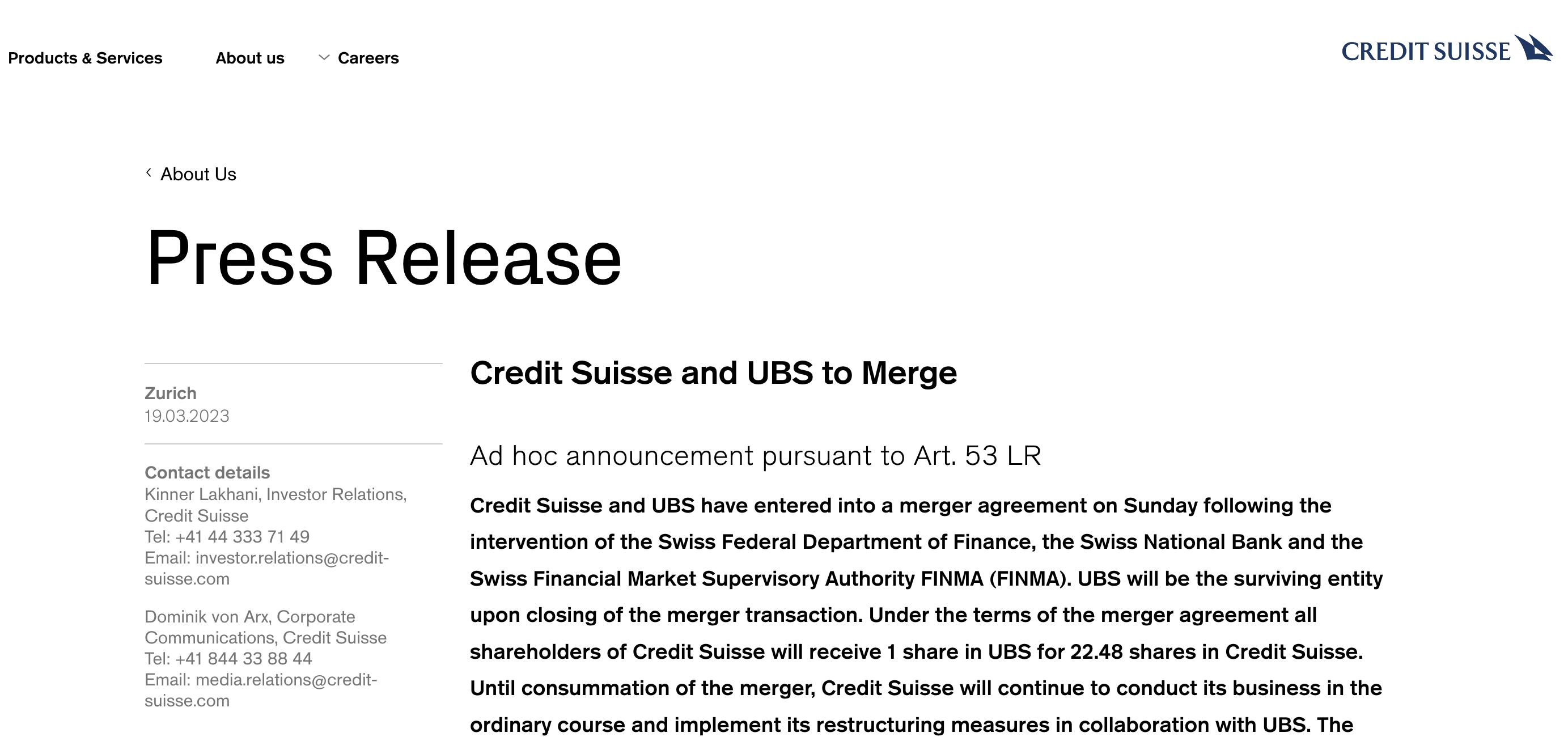 UBS Press release