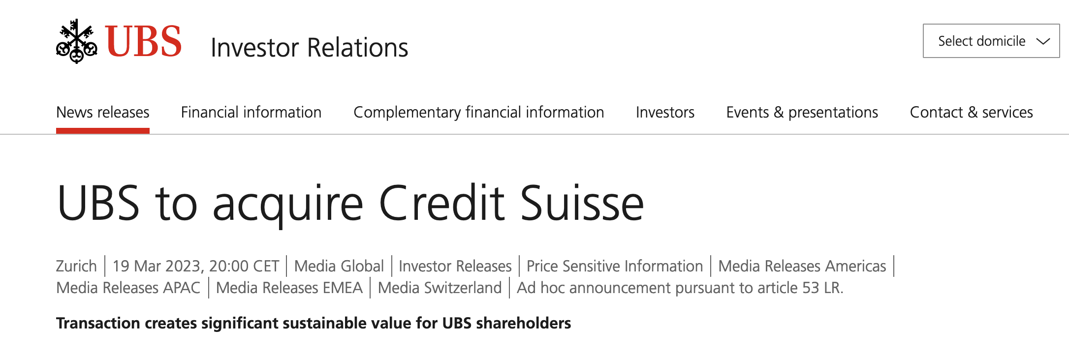 UBS Press release