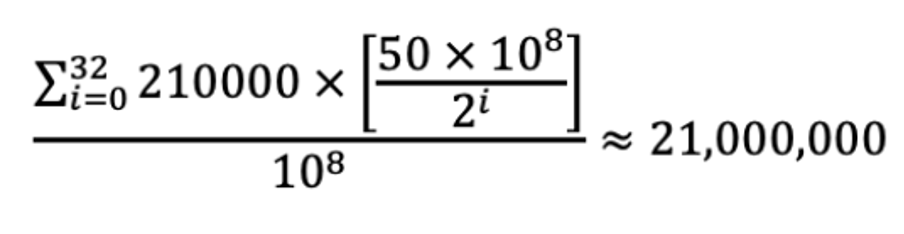 Formula for the number of bitcoins in circulation