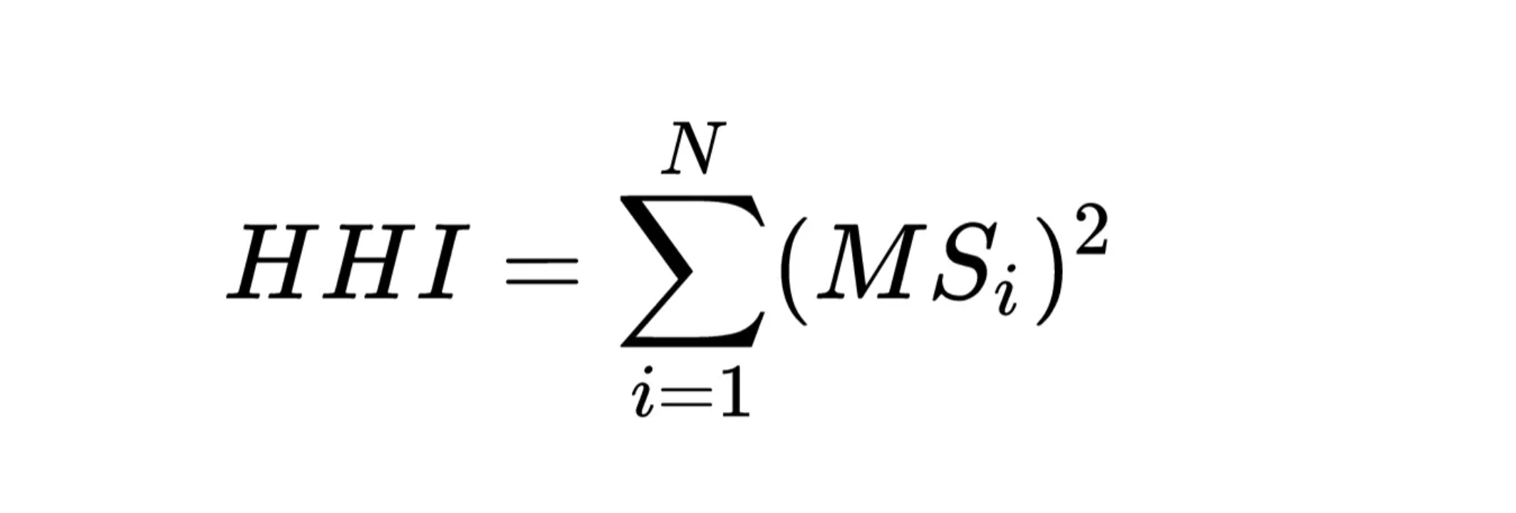  Formula for the Herfindahl-Hirschman Index (HHI).