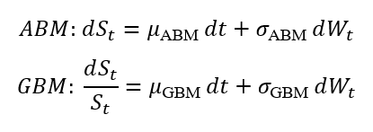 SDE for the ABM and GBM