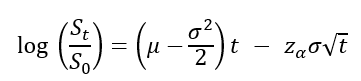 Lower bound formula for log-returns under GBM.