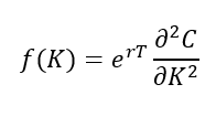 Rearranged Second derivative of call price with respect to strike.