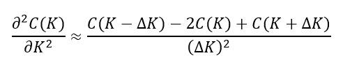 Second derivative of the call pricing function with respect to strike.