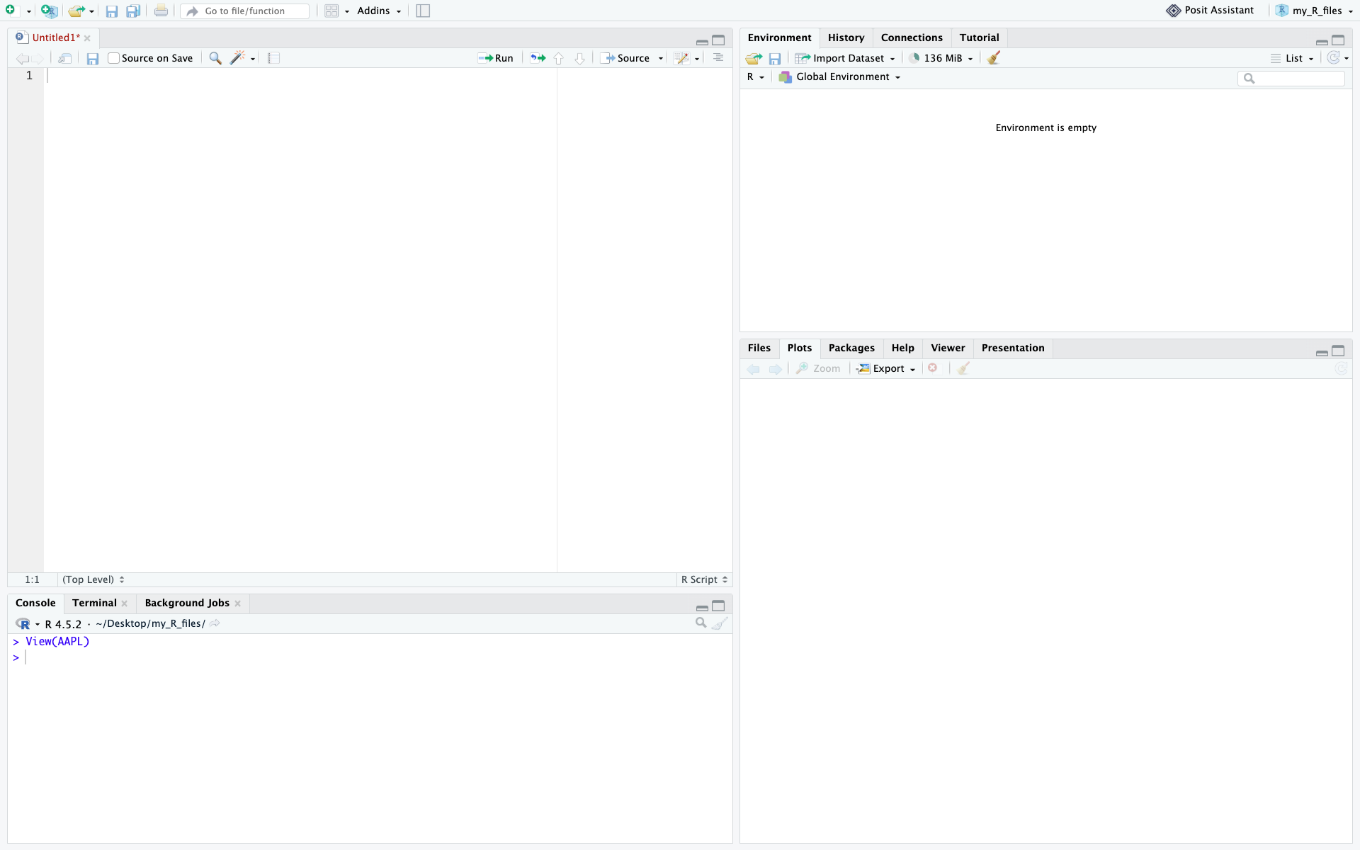 RStudio Desktop 4-pane layout