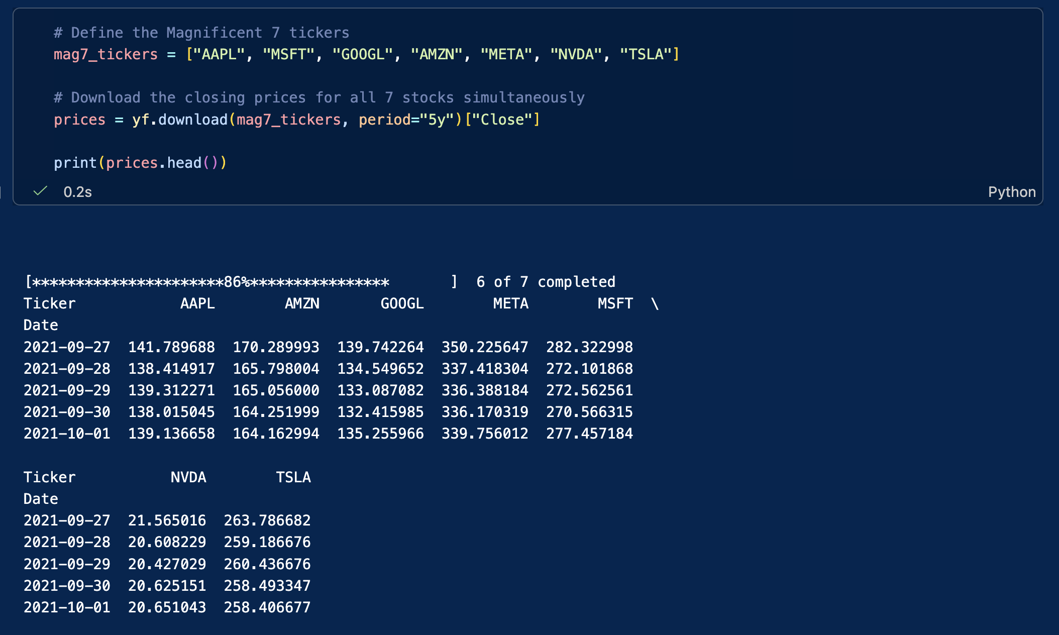 Screenshot of the output of the previous cell
