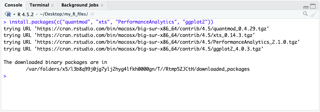 a screenshot of the output of the script when downloading the packages